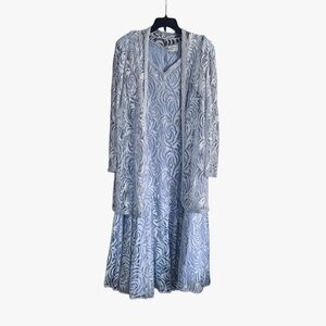 Beaded Drama Elegant Powder Blue Lace  Beaded Formal Dress w/ Jacket 2 Piece Set